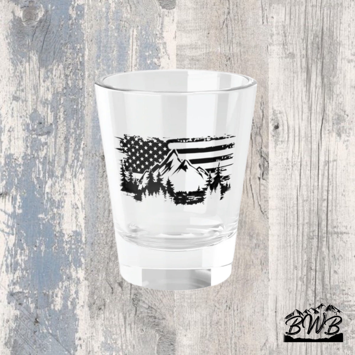 Flag Mountain Shot Glass, 1.5oz - Backwoods Branding Co.