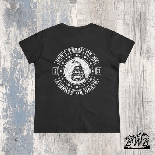 Don't Tread On Me Women's Tee - Backwoods Branding Co.