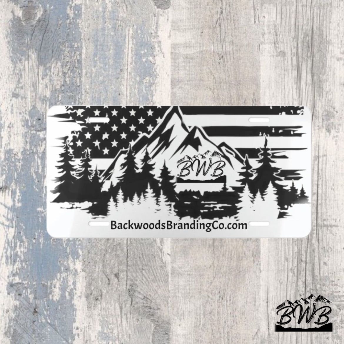 BWB Flag Mountain License Plate - Backwoods Branding Co.