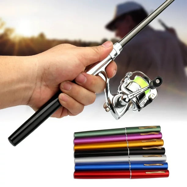 2023Portable Pocket Telescopic Mini Fishing Rod Pole Pen Shape Folded  Fishing Rod With Reel Wheel For Outdoor River Lake Fishing