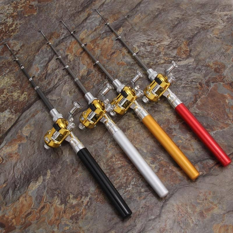 Unbranded Portable Pocket Telescopic Mini Fishing Pole Pen Shape Folded Fishing Rod With Reel Wheel