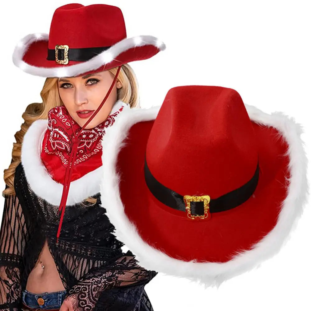 LED Santa Christmas Cowboy Hat