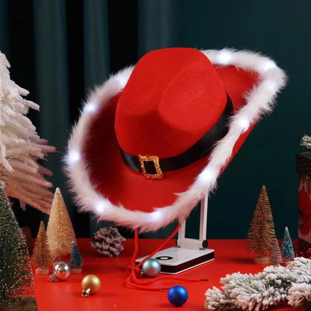 LED Santa Christmas Cowboy Hat